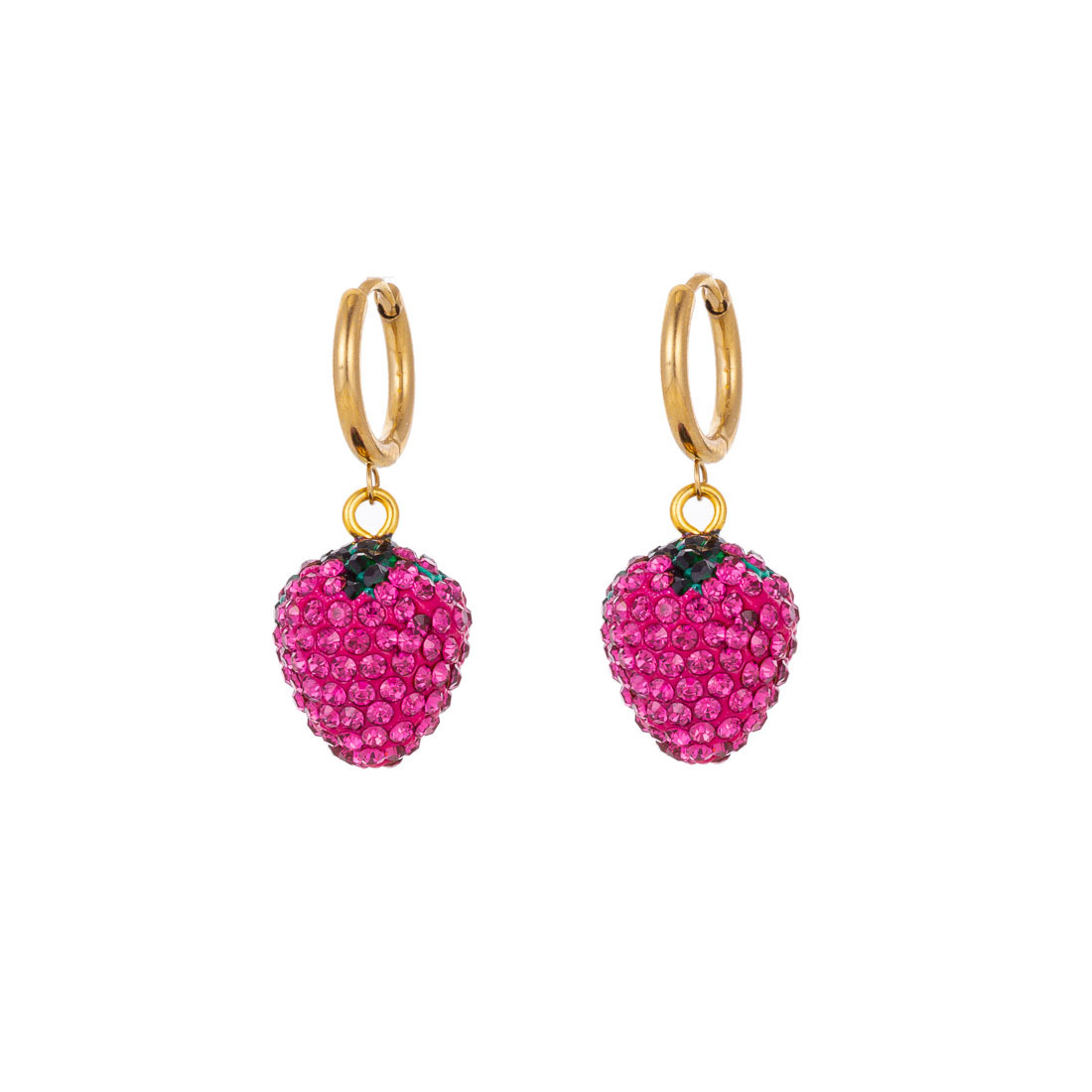 Rhinestones Inlay Material 1 Pair Modern Style Classic Style Heart Shape Strawberry Titanium Steel Rhinestones Drop Earrings