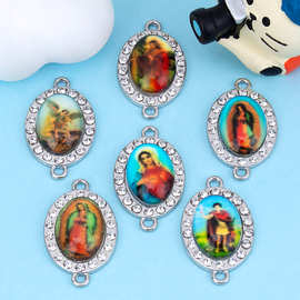 跨境热销锆石宗教人物吊坠diy配件材料电镀合金双吊手链项链耳环