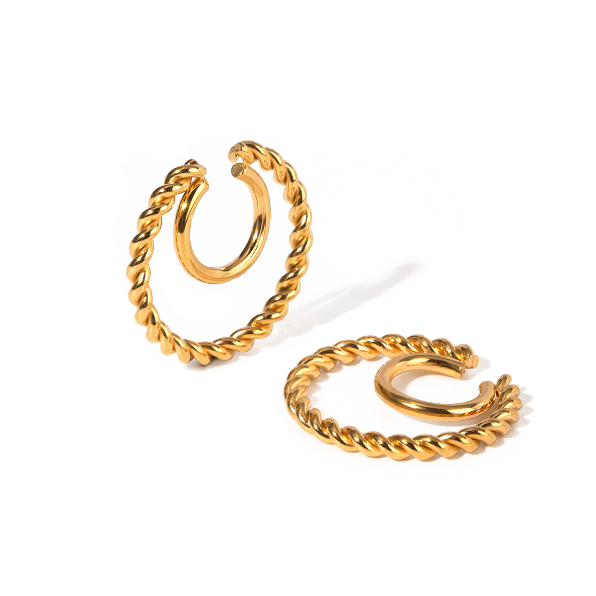 18k oro bobina de acero inoxidable bobina de torsión de doble capa clips de orejas europeas y americanas rojas de la misma moda clips de orejas de acero de titanio mujeres