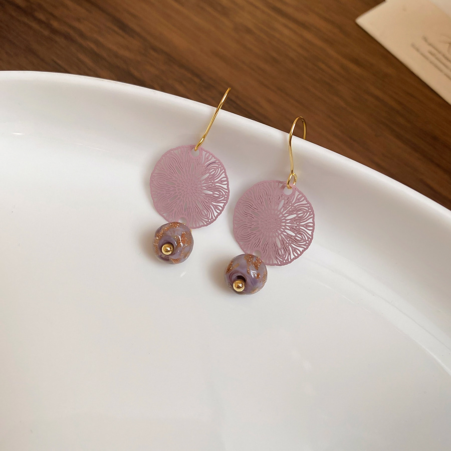 Pendientes de vidrio con rejas huecas, nuevo estilo chino, temperamento suave y elegante, gancho para la oreja, pendientes de todo fósforo de moda, sentido de clase alta de nicho