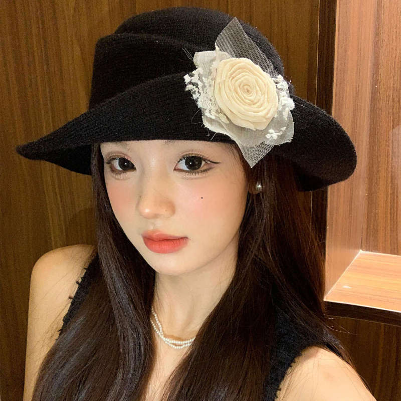 赫本风花朵优雅礼帽女千金风大头围显脸小高级感气质渔夫帽子潮流|undefined