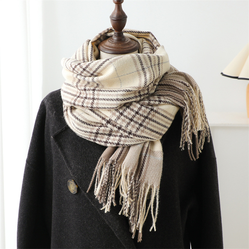 450g Weight Scarf Classification Holiday, Daily Occasion Imitation cashmere Material Color Block Pattern Winter Season Women's Gender Printing Design Elegant, Simple Style, Classic Style Style New Plaid Artificial Cashmere Scarf Autumn And Winter Korean Style Simple All-Matching Warm Scarf Women's Thickened Tassel Shawl 4