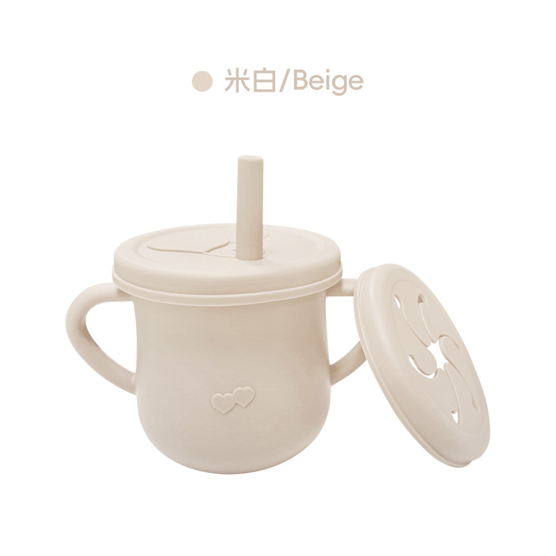 Taza de agua de silicona para niños, taza de agua de paja a prueba de fugas, taza de bocadillos de silicona para bebés, taza de agua para bebés