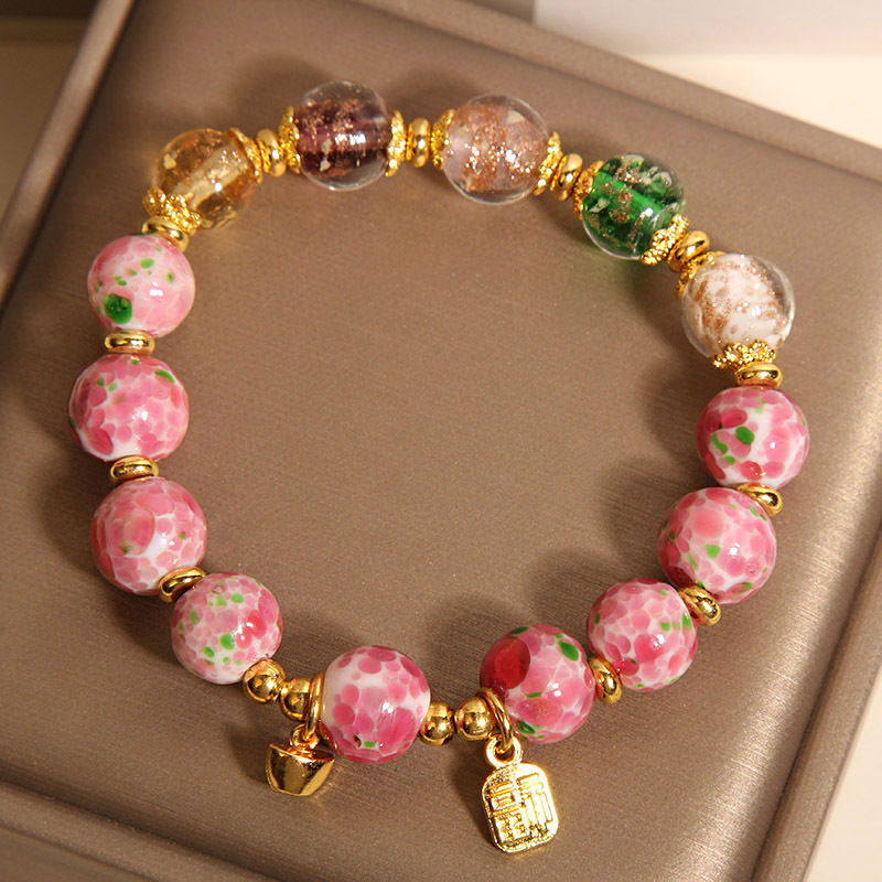 Nueva pulsera de cristal de esmalte de jardín de rosas de estilo chino para mujer, pulsera de lujo ligero, de nicho de alta gama, brazalete de bendición de la suerte