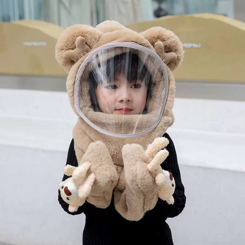 儿童帽子围巾手套一体女童2025小朋友冬季毛茸茸男童女孩三件套