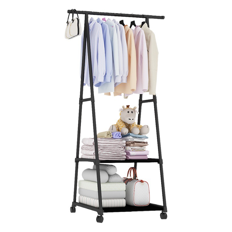 Simple percha de ropa piso dormitorio perchero percha ropa percha rack de almacenamiento de ropa doble barra de almacenamiento rack gabinete