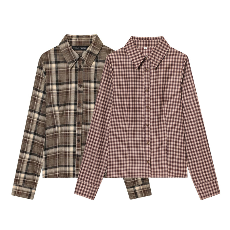 2025 Selected New Fashion Styles from Europe and America, Simple Women's Outerwear, Slim-Fit Plaid Shirt 9150626