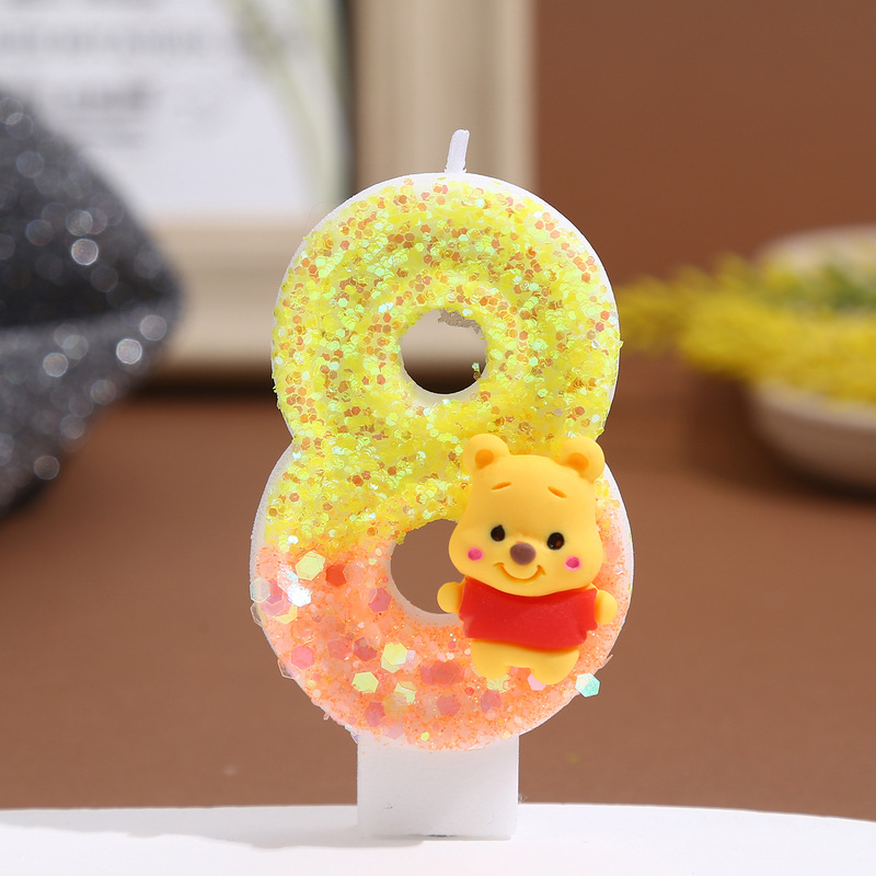 Cute Cartoon Bear Digital Candle Handmade DIY Suitable for Birthday Party Cake Decoration High-End Atmosphere