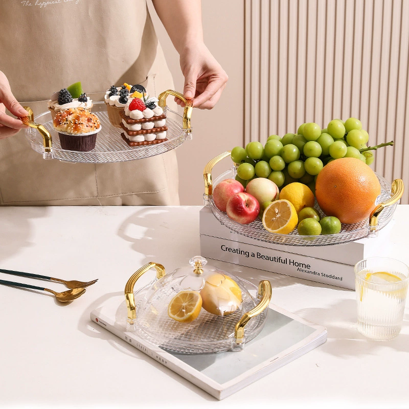 Бытовой легкий роскошный круглый поднос для чайной чашки пластиковый ПЭТ поднос для чая Nordic ins десертные конфеты поднос для сухих фруктов