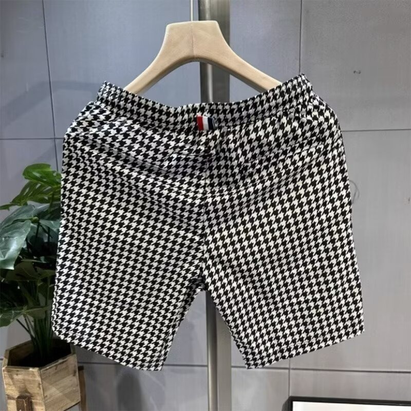 Hombres verano delgado hielo a cuadros pantalones cortos casuales marca de moda pantalones de playa deportivos sueltos versátiles cinco puntos pantalones de playa para hombres