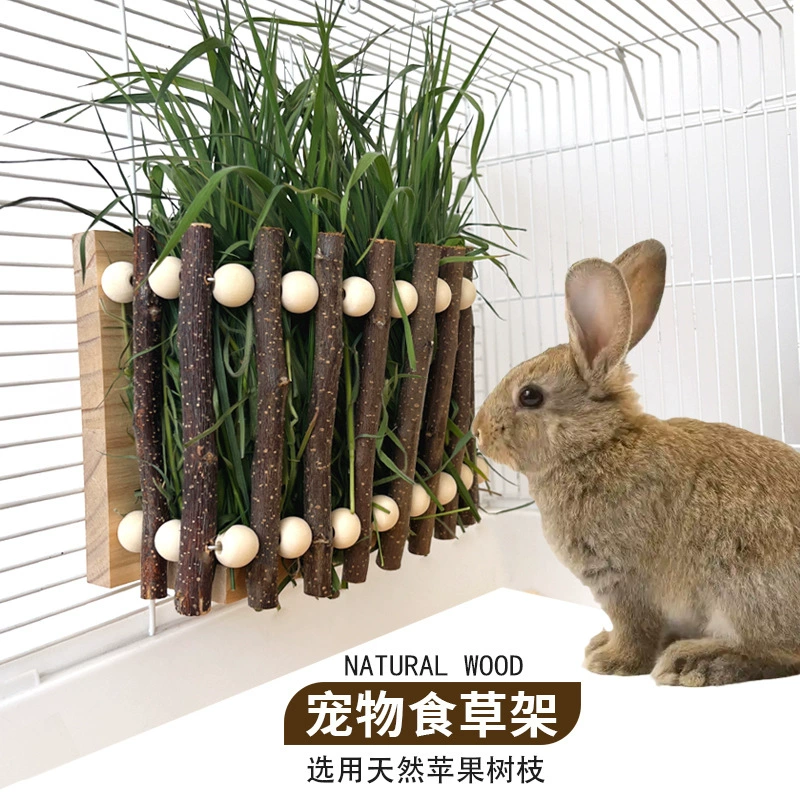 Многофункциональная деревянная подставка для кормления кроликов, шиншилл и морских свинок из яблочного дерева, миска для корма, игрушка для прорезывания зубов, анти-кусающая дверца для кормления