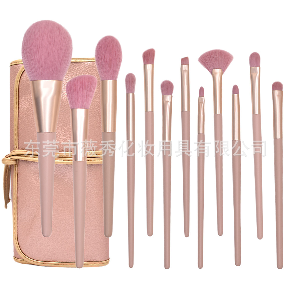 7 Unids 12 Unids nude Pink maquillaje cepillo conjunto suave principiante cepillo suelto rubor cepillo de sombra de ojos herramientas de belleza