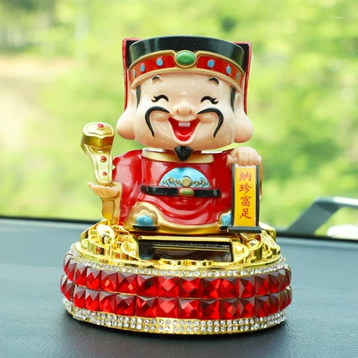Creative Head Shaking God of Wealth | Car ornaments - solar-powered-god-of-wealth-red-diamond-god-of-wealth-of-the-west-road