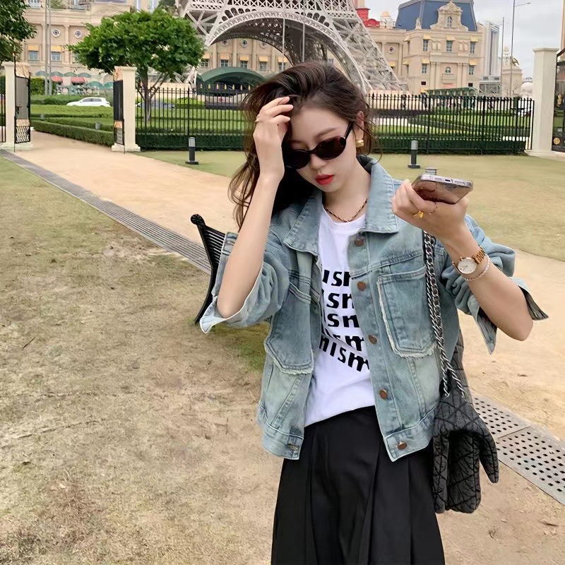 2023春装新款早秋小香风复古显瘦牛仔外套女短款长袖宽松时尚夹克