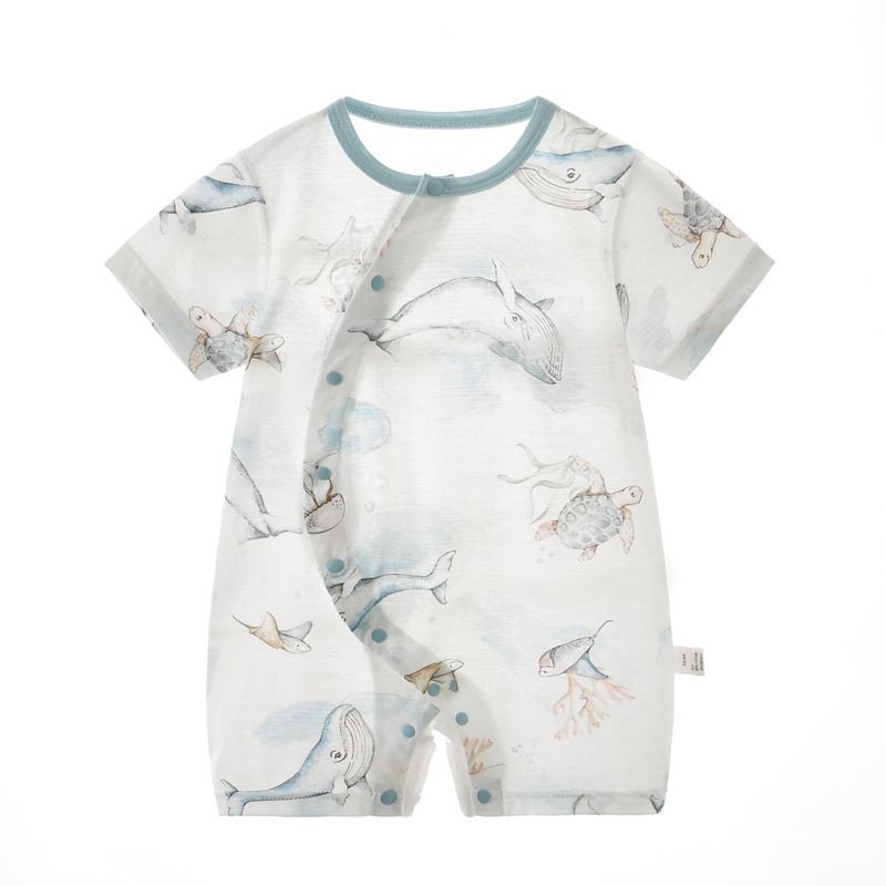 Summer Baby Clothes Mesh Short-sleeved Body Clothes Thin Men's and Women's Baby Hatshirt Climbing Wear Boneless Pajamas Summer Clothes