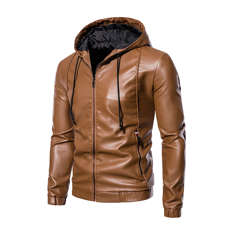 Chaqueta de cuero de hombre Amazon transfronterizo chaqueta de cuero PU hombre encapuchado delgado locomotora coreana chaqueta casual chaqueta superior hombre