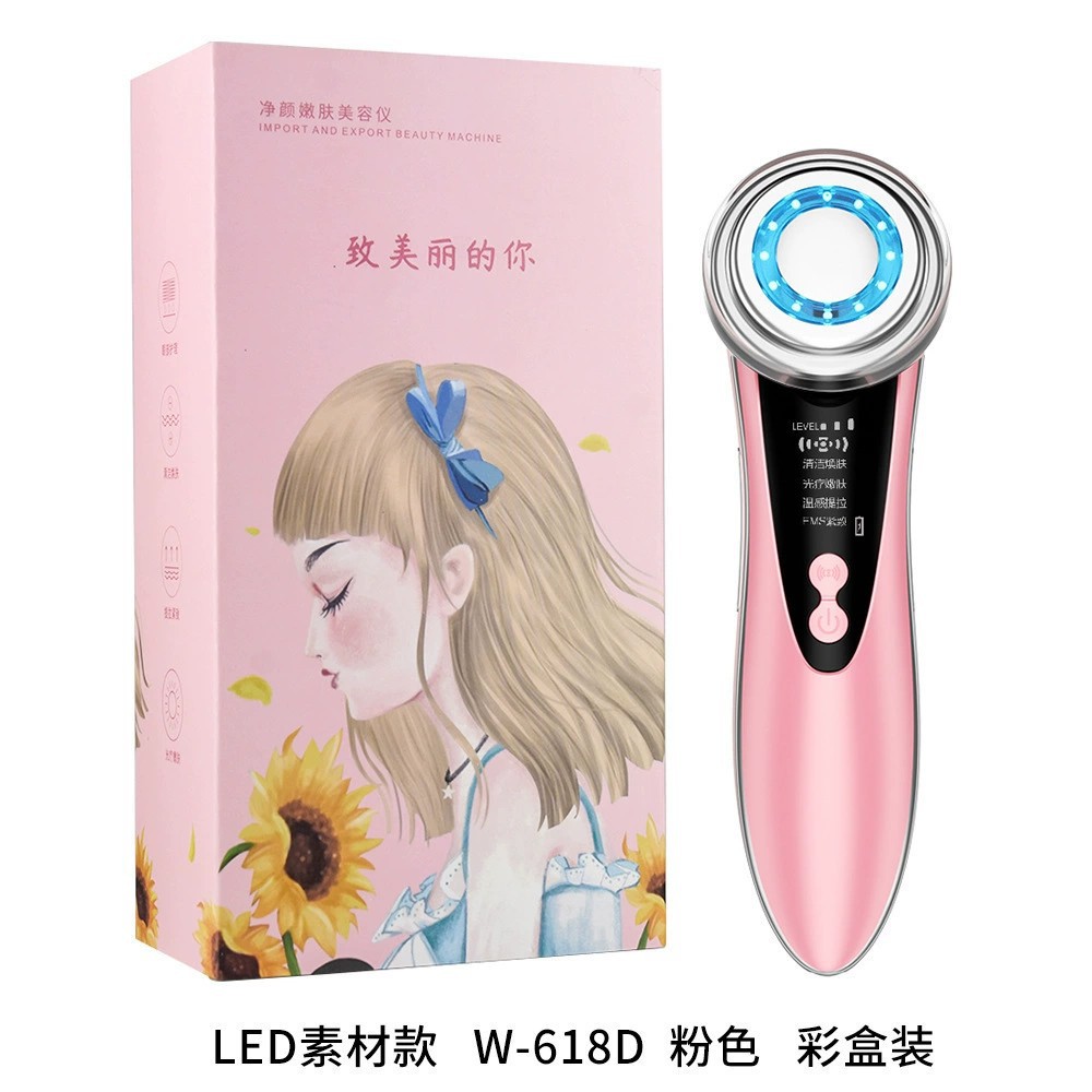 Fabricante al por mayor, luz de color portátil para el hogar, instrumento de introducción para rejuvenecimiento de la piel cálida, masajeador de vibración facial, instrumento de belleza de burbujas pequeñas