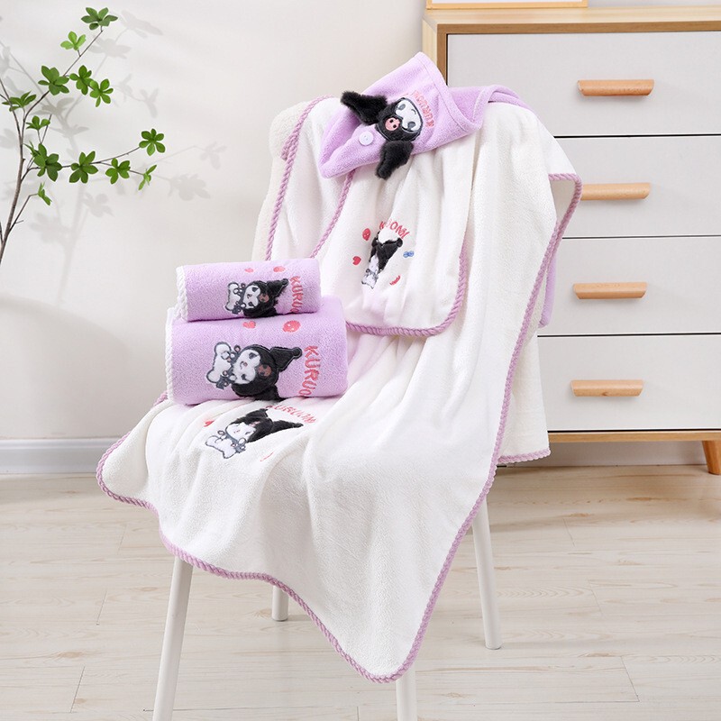 Wholesale Towels and Bath Towels with Cartoon 3D Embroidery, Coral Fleece Absorbent Thickened Towel and Bath Towel Set