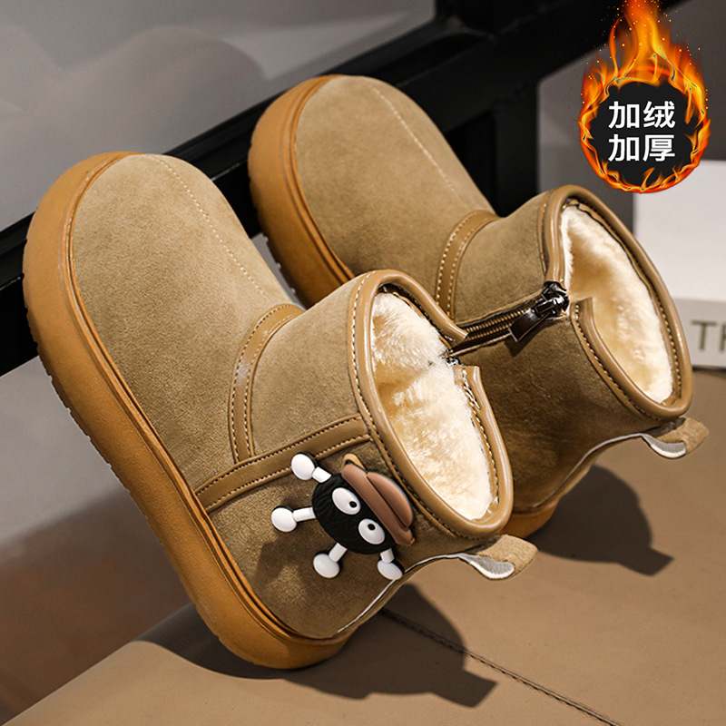 Botas de nieve para niñas en invierno más veludo y grueso 2024 nuevas botas de algodón para niñas calentadas y antideslizantes zapatos de algodón para niños