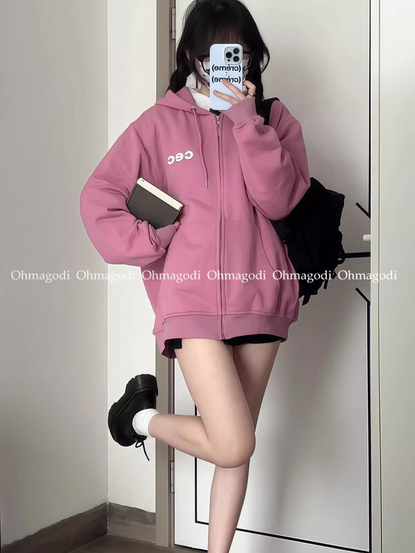 韩国正品cec卫衣外套宽松CHANCECHANCE秋冬连帽拉链开衫男女情侣|undefined