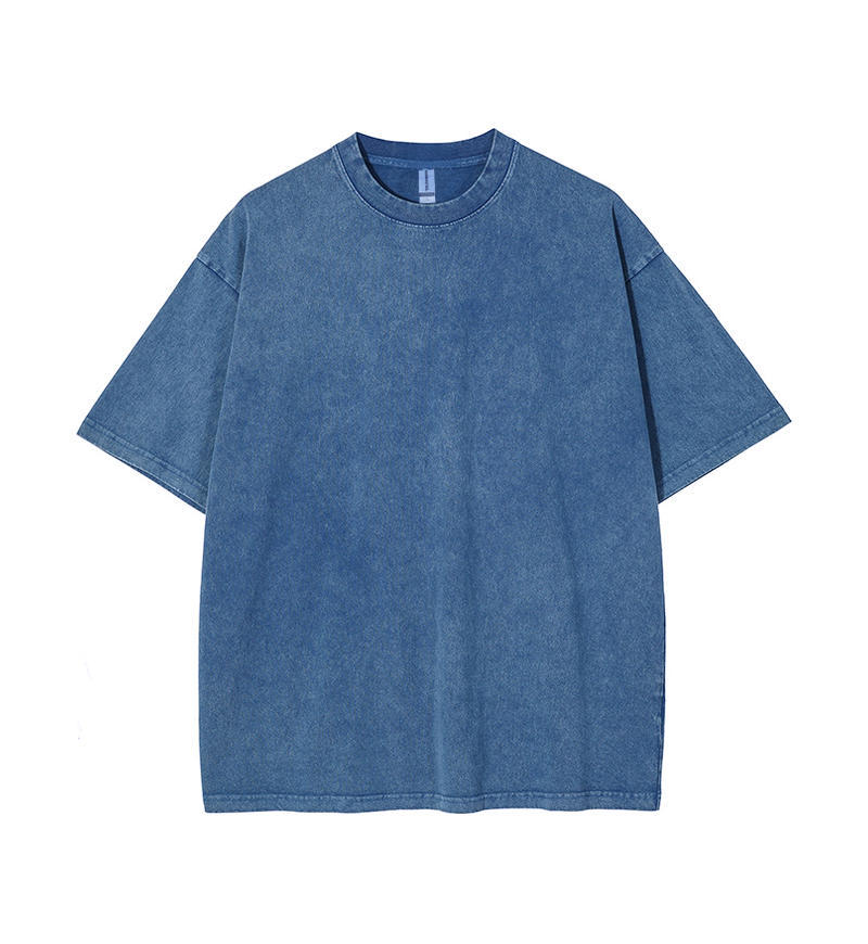 Transfronterizo europeo y americano pesado copo de nieve frito algodón retro lavado y viejo OVERSIZE camiseta de manga corta personalizada de marca de moda de bricolaje