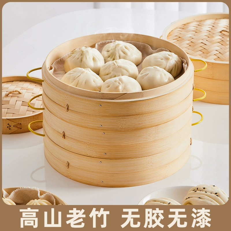 Пароварка, бытовая бамбуковая булочка на пару, коммерческая корзина для пароварки, булочки на пару, стойка для приготовления на пару, зеленая кожа, бамбуковая ткацкая решетка, маленький пони