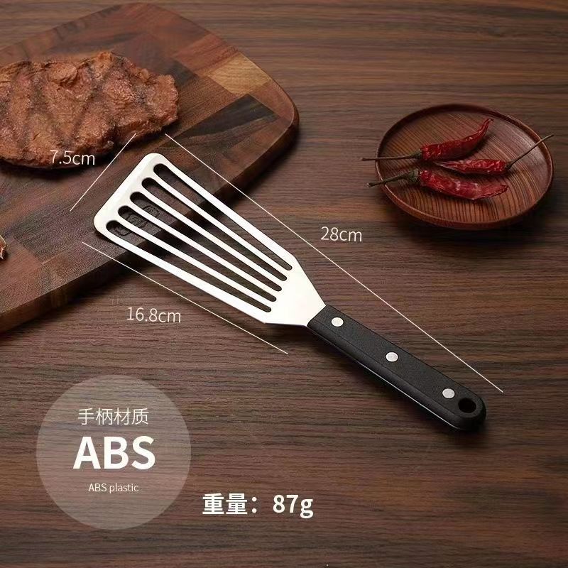 Steak shovel stainless steel kitchen multi-purpose steak shovel frying shovel Teppanyaki fish shovel eel shovel wooden handle leaking shovel