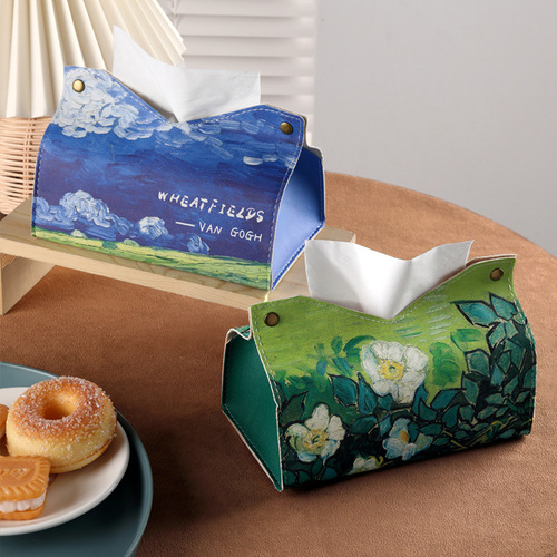 White rose under the moon oil painting tissue box light luxury style living room home desktop paper box high-end car paper box
