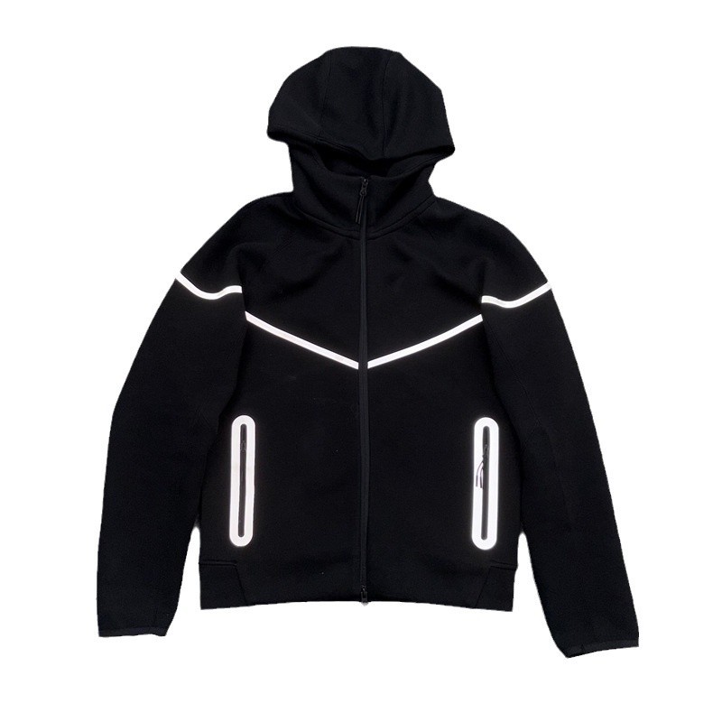 25 años primavera y otoño nuevo estilo con capucha deportivo chaqueta negra casual al aire libre tira reflectante chaqueta de goma en relieve capa de aire algodón hombre