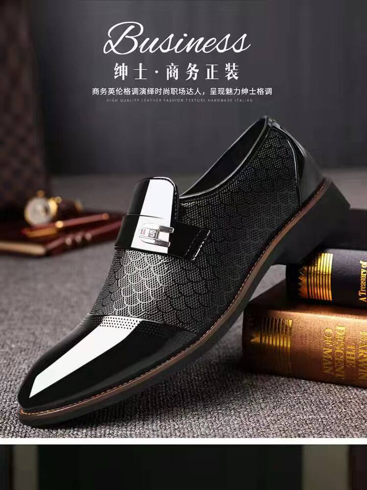 Giày da nam công sở mũi nhọn gót thấp 1-3 cm, giày lười kiểu Anh sang trọng — WZ56 màu nâu, WZ56 màu đen chi tiết 1
