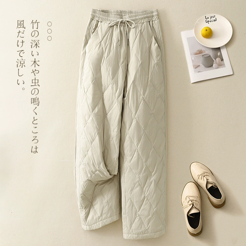 Реальная стрельба высокого класса хлопчатобумажные брюки женские наружные брюки с высокой талией и широкими ногами 2024 зимние новые повседневные брюки