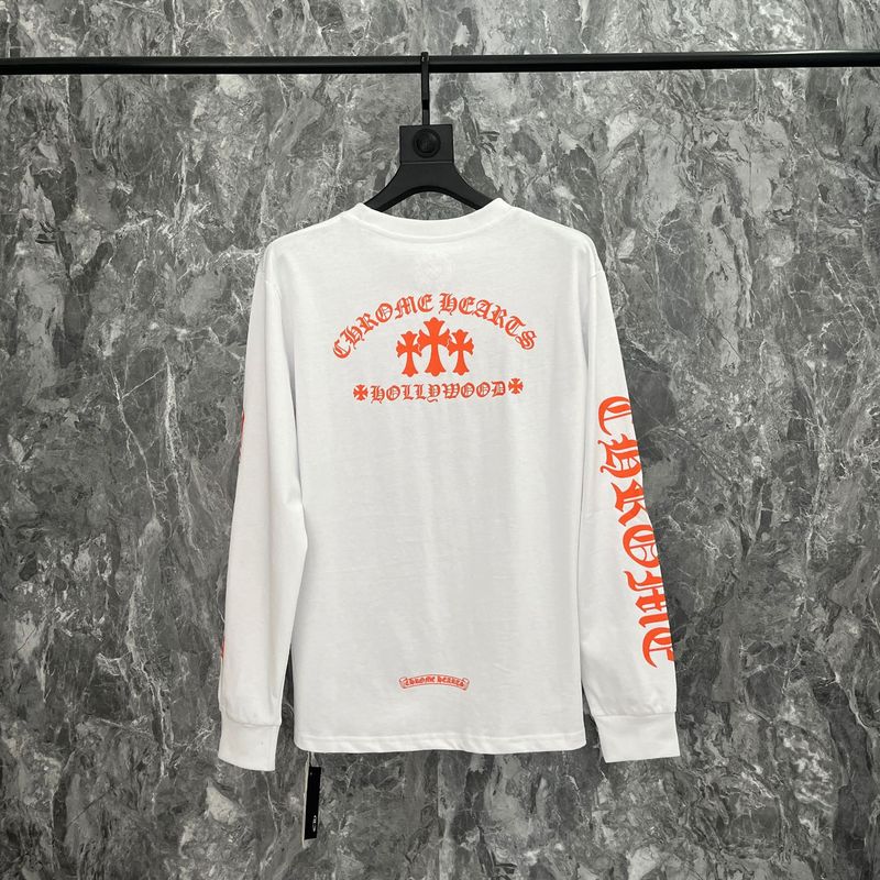 クロムハーツクロムハーツラウンドネックプリントダブルヤーンピュアコットン長袖Tシャツ、男女兼用、トレンディ|undefined
