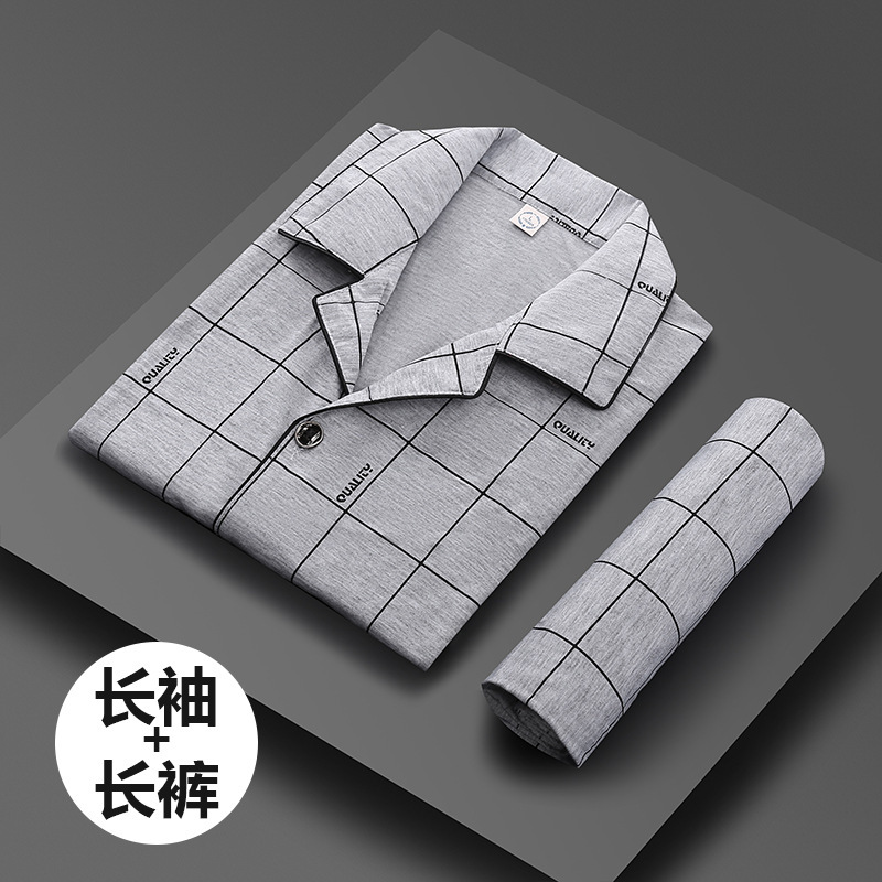 Primavera y otoño de los hombres 100% algodón pijamas juventud casual desgaste traje más tamaño manga larga se puede usar fuera
