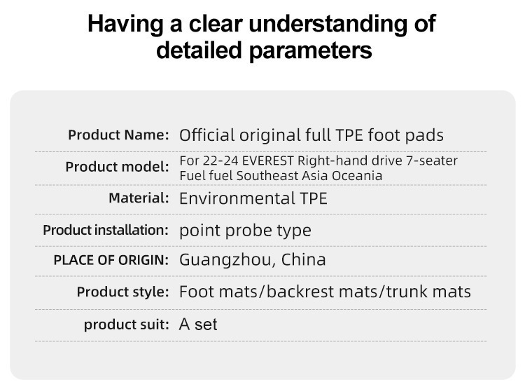 Suitable for 22-24 Models of Ford Everest Right-Hand Drive Cars, Waterproof Tpe Floor Mats and Trunk Mats