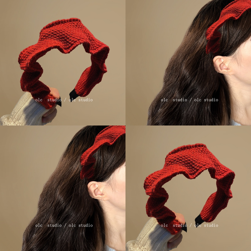rose red jiao! knitted autumn and winter high sense red hair band women‘s new headband retro hair clip headdress