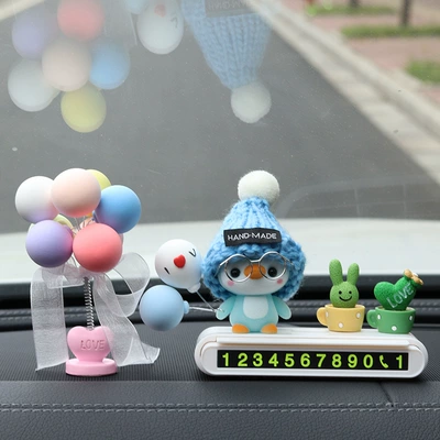 Nömrəli dayanma kartı phone number removal card, creative - blue-capped-penguin-white-parking-sign-green-plants-colorful-bobblehead-balloons
