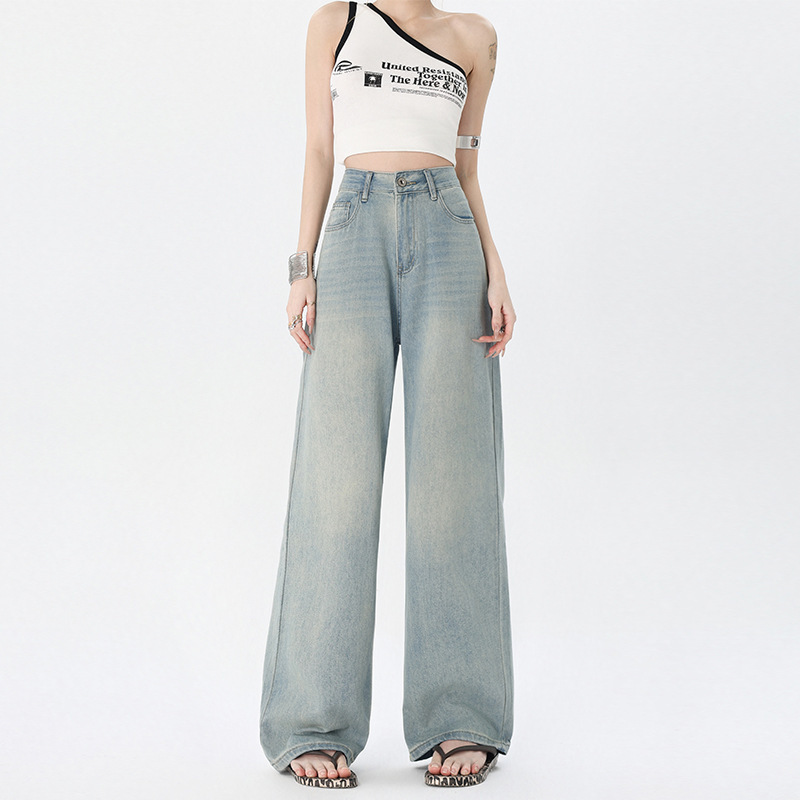 Classic Versatile Women's Jeans 2026 Spring/Summer New Style Soft and Comfortable Light-Colored Washed Straight Loose Wide-Leg Pants