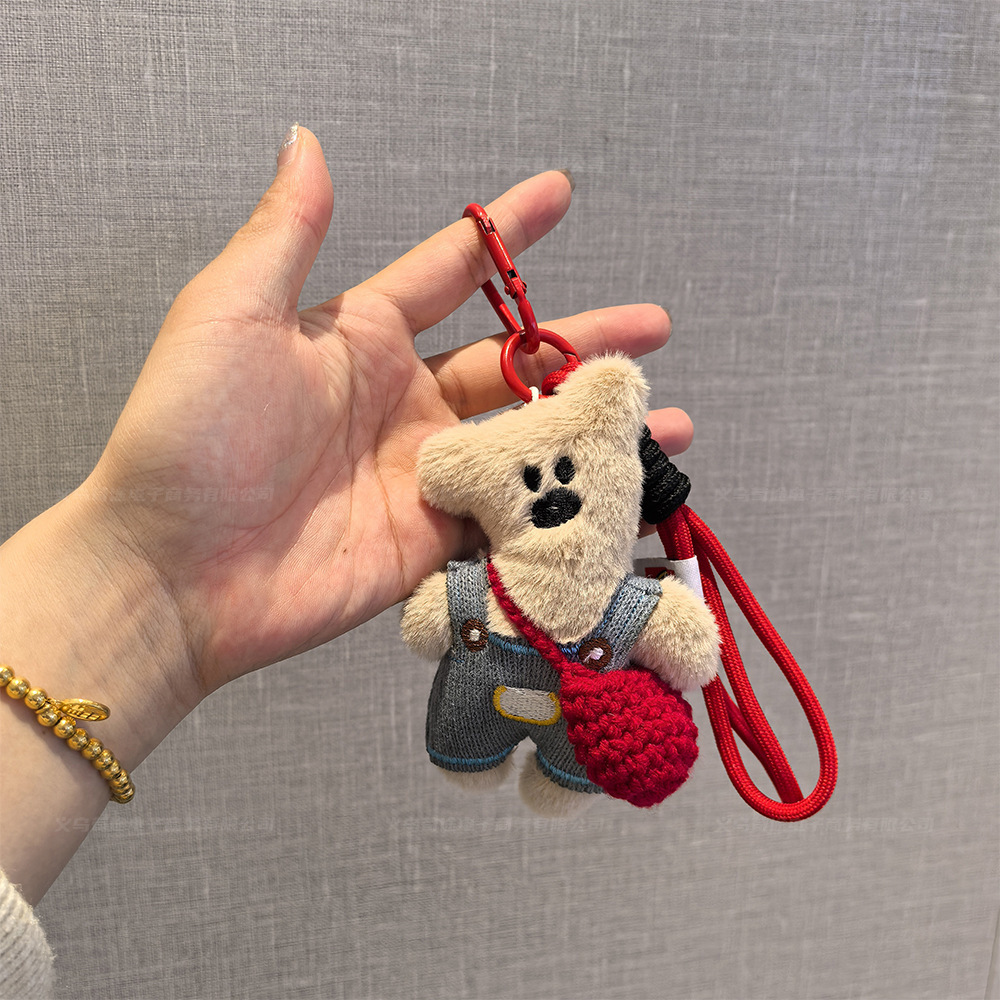 정교한 멜빵바지 털곰 피규어 짜임 숄더백 짜임 끈걸이 귀여운 인형 차량용