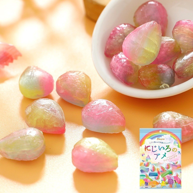 日本甘乐彩虹水滴造型小硬糖苏打水果味高颜值造型果喜糖零食65g