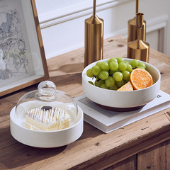 Minimalist Retro Ceramic High-Stand Fruit Bowl Snack Candy Storage Cake Bread Tray Living Room Dustproof Storage