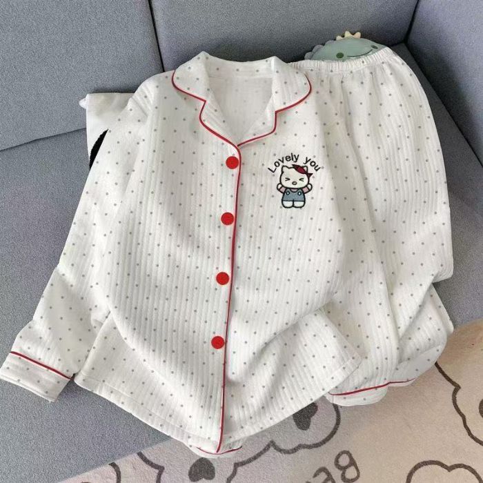 Pijamas de algodón de aire para mujeres otoño y invierno dulce engrosado calentamiento ropa doméstica dibujos animados estudiantes coreanos de manga larga estilo de niña