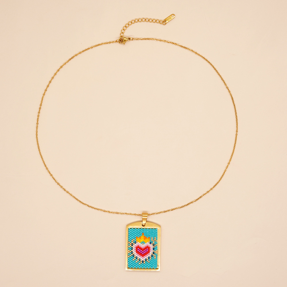 Bohemian Devilu0027S Eye Heart Shape Stainless Steel glass Irregular Necklace 1 Piece