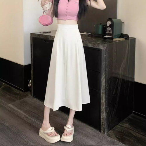 2026 new high-waisted casual suit umbrella skirt for women, small figure, slim medium and long drag-style a-line bag hip skirt