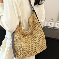 2025新型大容量シングル肩綿糸編みバッグ新型透かし網紋特包海辺休暇ビーチバッグ