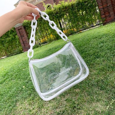summer Little bag Female bag 2020 New Korean ins Ultra-fire transparent Jelly bag Acrylic chain Armpit