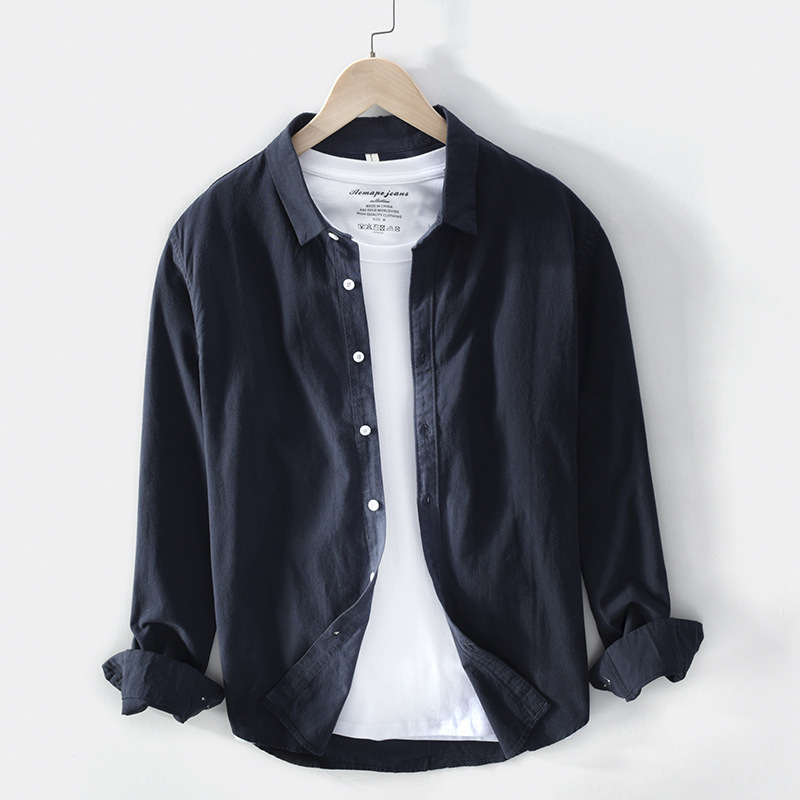 748 camisa de hombre de color sólido simple Camisa de algodón retro ligero entrega de una pieza