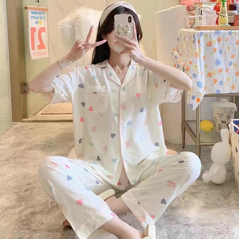 2025 primavera y verano pijamas de mujer pantalones de manga corta en un nuevo cardián casual suelto se puede usar en el hogar conjunto de ropa