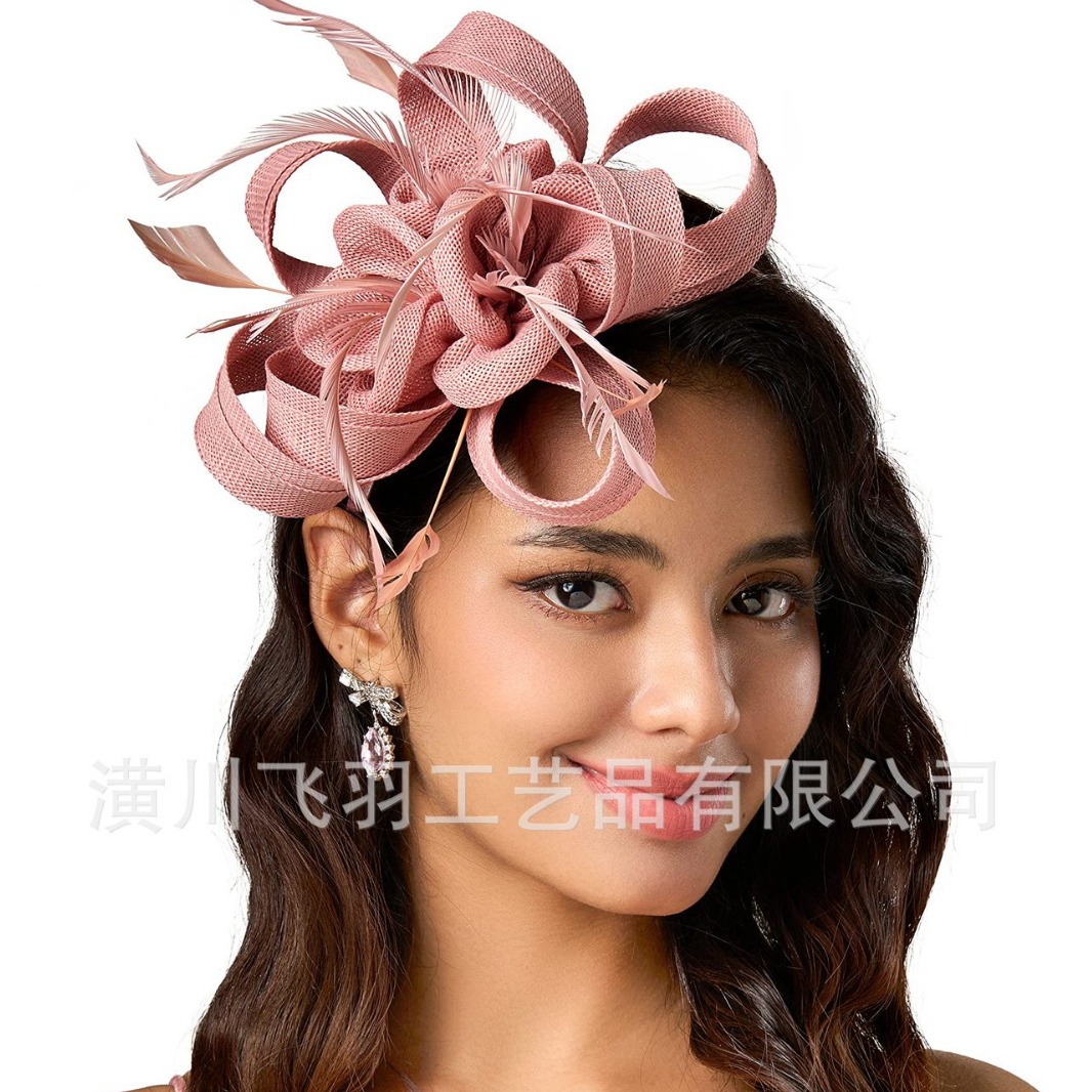Amazon Bride Headwear Feather Headwear Retro Imitation Linen Performance Little Hat Horse Racing Festival Hair Flower Hair Headwear Women
