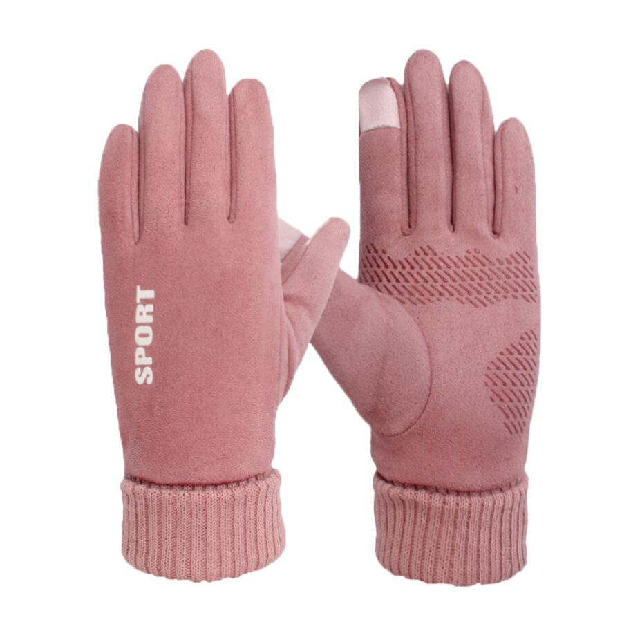 Guantes de gamuza de invierno de los hombres forrado de lana caliente a prueba de viento a prueba de frío antideslizante pareja guantes de pantalla táctil mujeres al por mayor