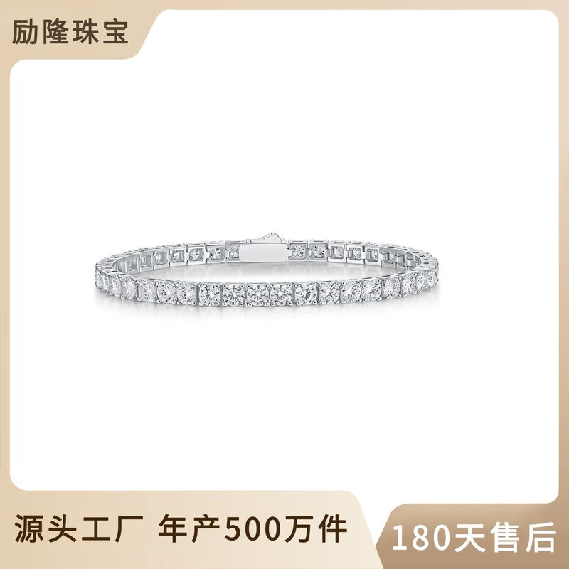 Cross-Border Hot-Selling 925 Silver Moissanite Tennis Bracelet, Light Luxury and Dazzling Sparkle, Niche Light Luxury Design, High-End Jewelry